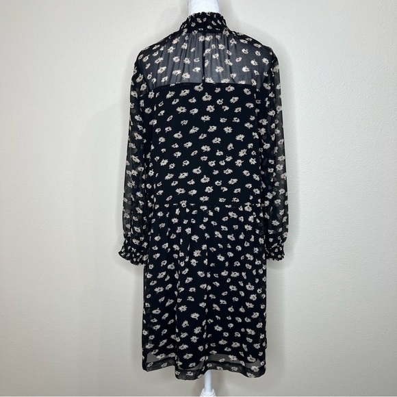 Madewell Black Seattle Floral Mistlight Mockneck Smocked Long Sleeve Dress - Picture 10 of 16